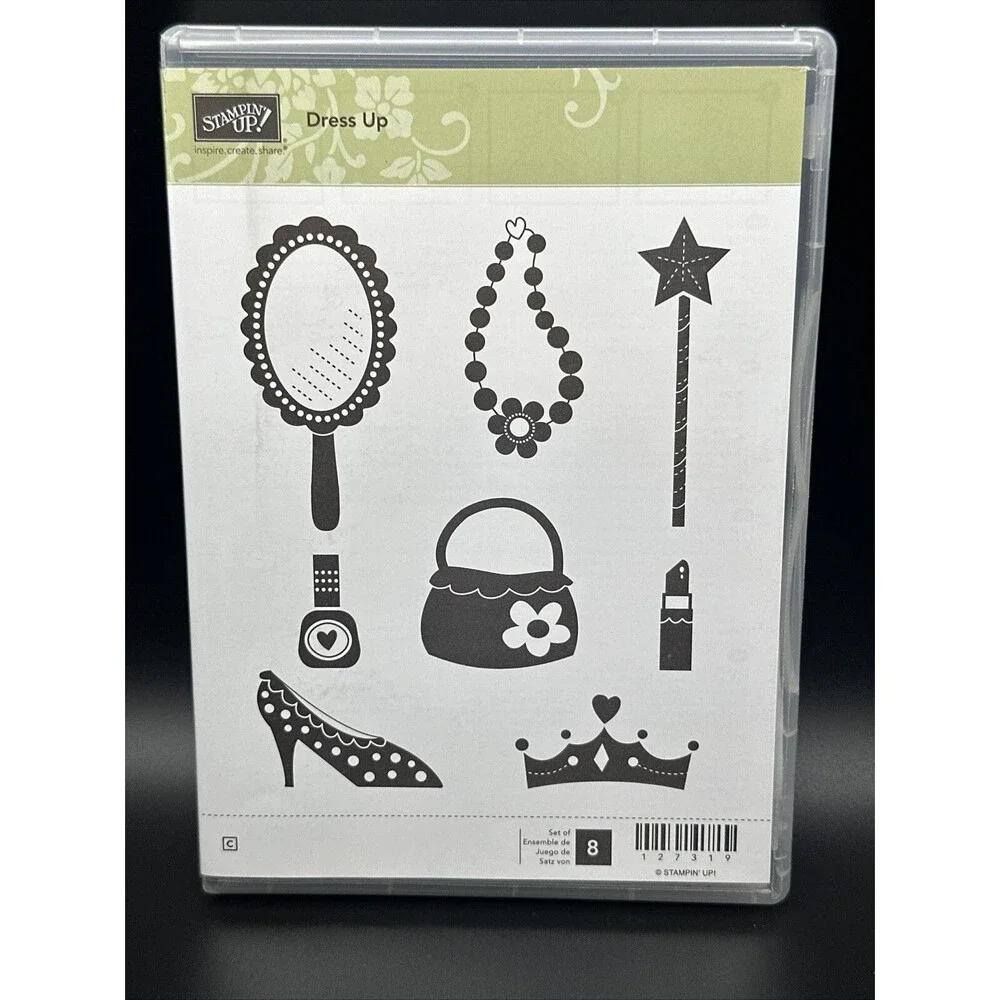 STAMPIN UP! Dress Up SET OF 8 STAMPS RUBBER RETIRED purse shoes crown necklace